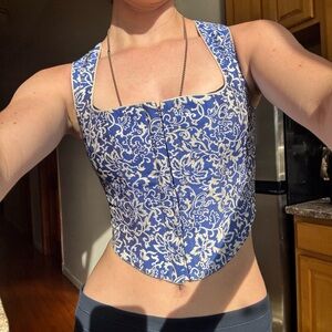 Kim Shui Blue and White Patterned corset bodice top